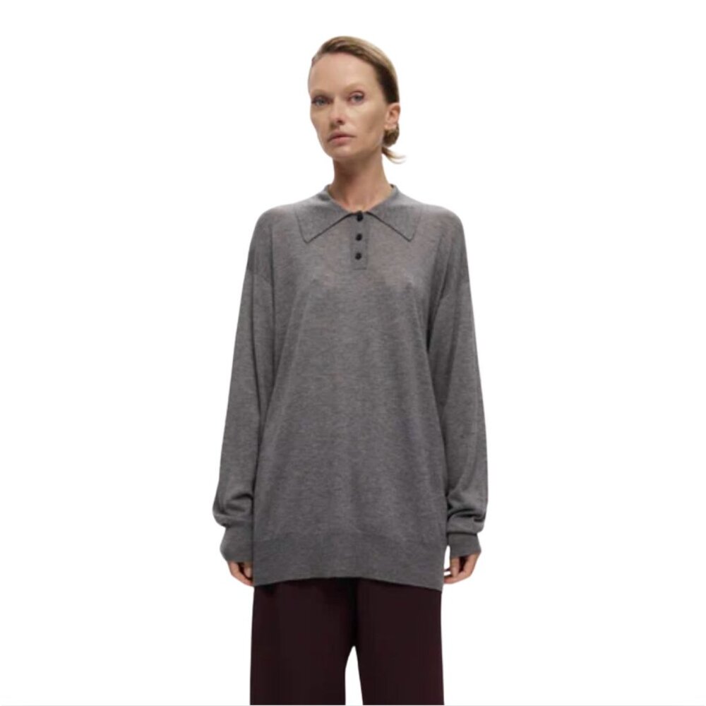 HARRIS TAPPER Long Sleeve Orwell Polo in Silk Wool EUC $399 S